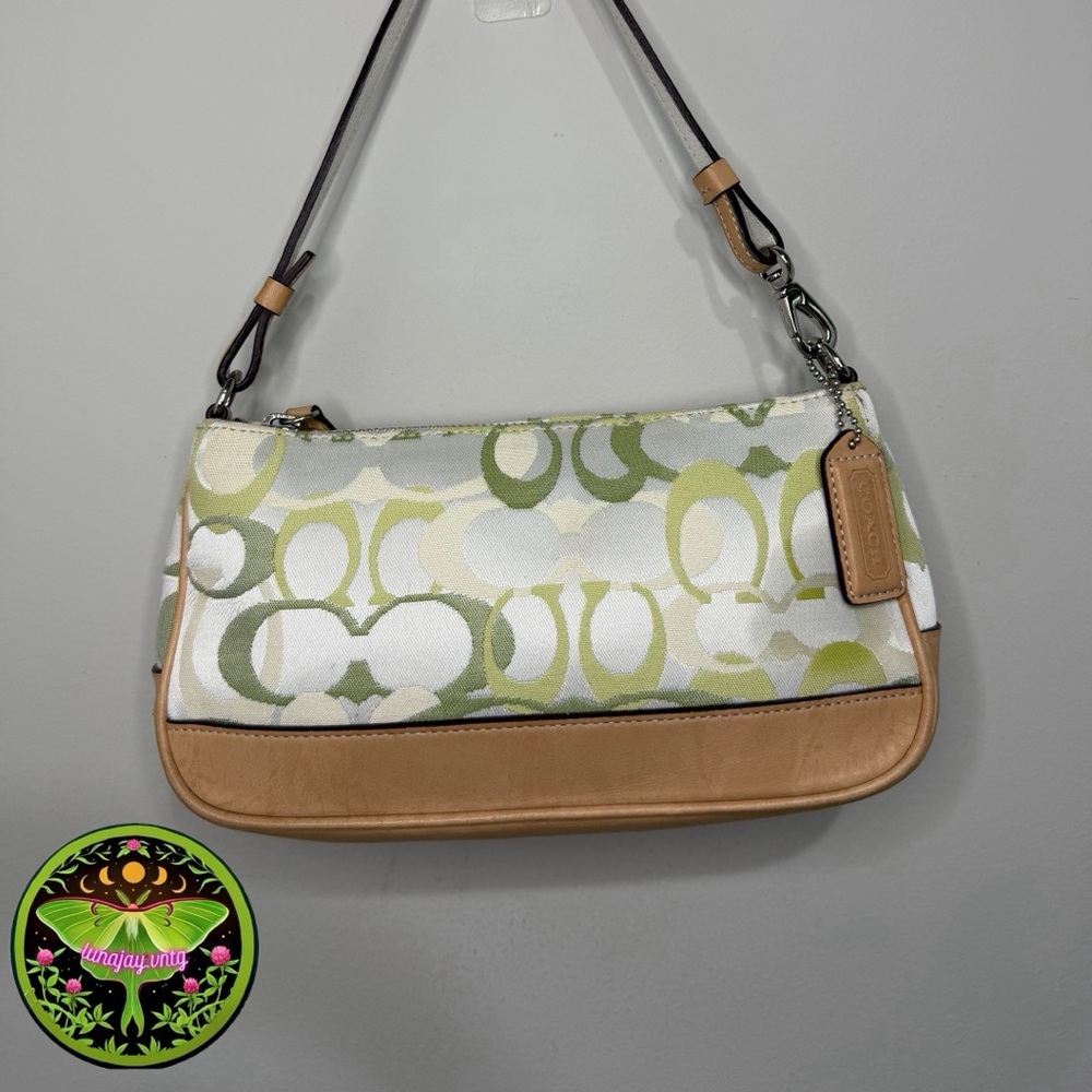 Coach Green and Tan Signature Canvas Shoulder Bag